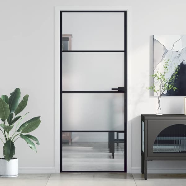 Innerdörr svart 83x201,5 cm härdat glas och aluminium slim