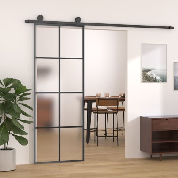 Skjutdörr med beslagset ESG glas och aluminium 76x205 cm