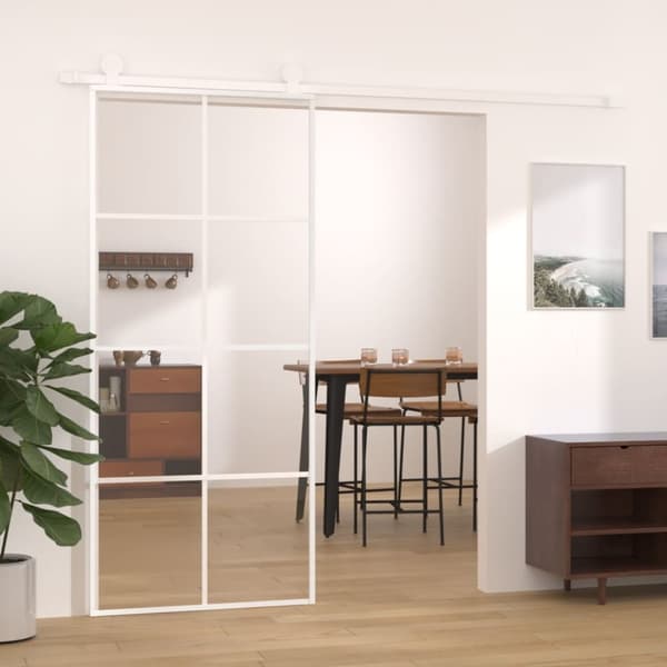Skjutdörr ESG-glas och aluminium 90x205 cm vit
