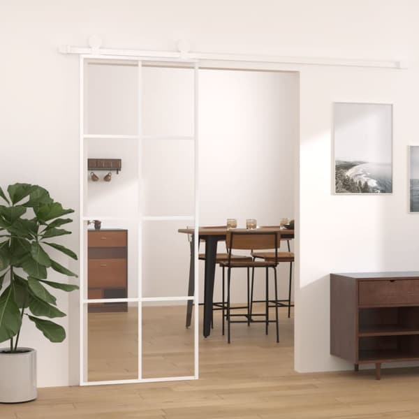 Skjutdörr ESG-glas och aluminium 76x205 cm vit