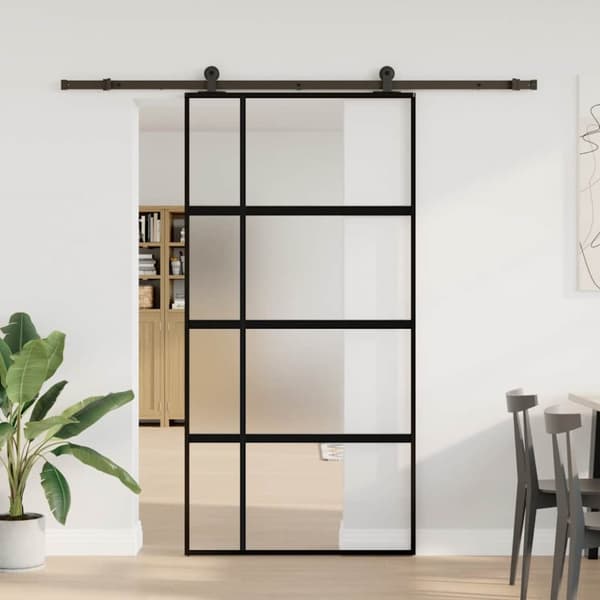 Skjutdörr med beslag 102,5x205 cm härdat glas och aluminium