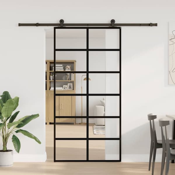 Skjutdörr med beslagset 102x205 cm ESG glas och aluminium