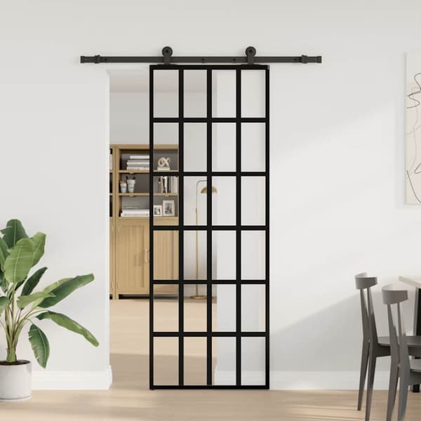 Skjutdörr med beslagset ESG glas och aluminium 76x205 cm