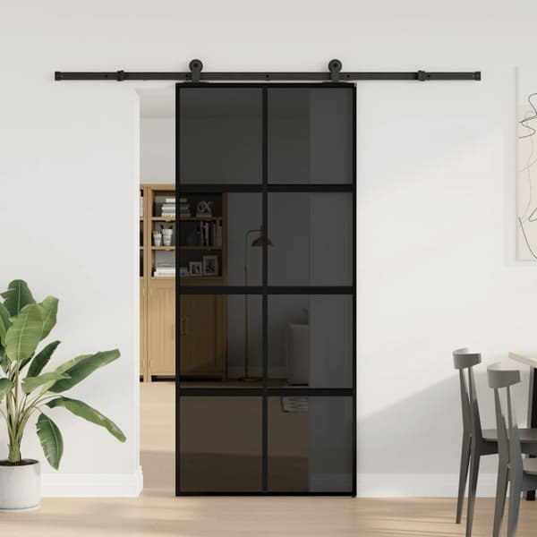 Skjutdörr med beslagset härdat glas och aluminium 90x205 cm