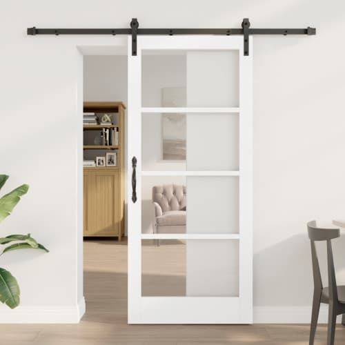 Skjutdörr med Hårdvaruset 'ORKDAL'Vit Massivt Trä&Glas, vidaXL Inredningsdörr med Glas 'ORKDAL'Vit 86x198.5x4 cm