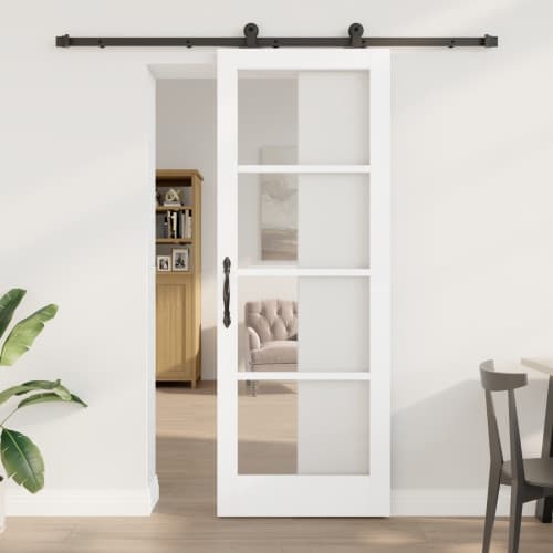 Skjutdörr med Hårdvarusats 'ORKDAL'Vit Massivt Trä & Glas, vidaXL Inredningsdörr med Glas 'ORKDAL'Vit 78x211x4 cm