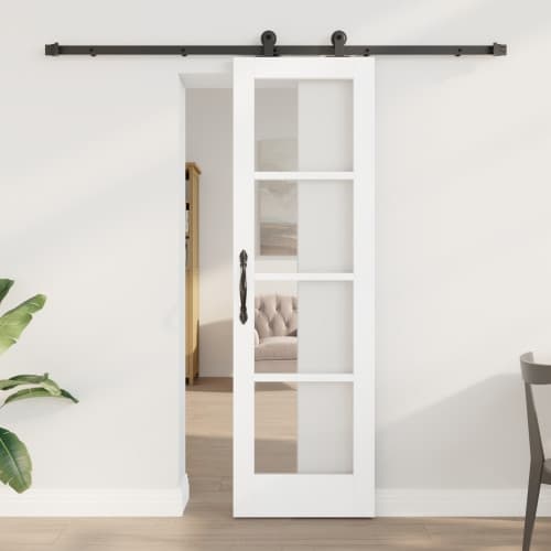 Skjutdörr med hårdvaruset 'ORKDAL'Vit massivt trä och glas, vidaXL Inredningsdörr med glas 'ORKDAL'Vit 61x198.5x4 cm