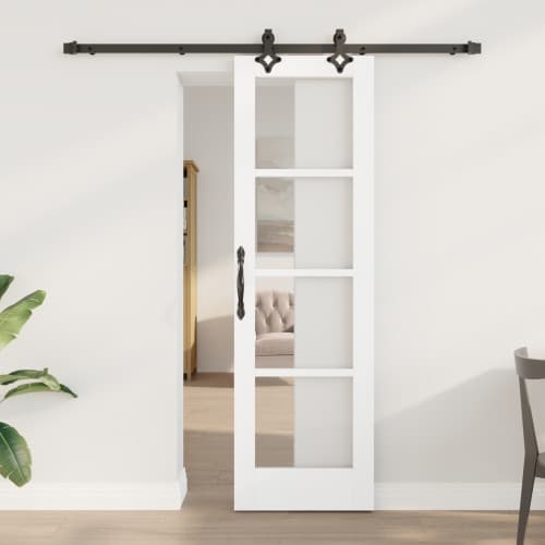 Skjutdörr med hårdvarusats "ORKDAL" Vit massivt trä & glas