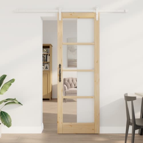 Skjutdörr med Tillbehörsats "ORKDAL" Massivt Trä & Glas, vidaXL Inredningsdörr med Glas "ORKDAL" 73,5 x 211 x 4 cm Massivt Trä Furu