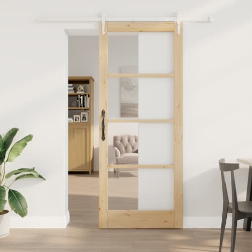 Skjutdörr med hårdvaruset 86x211 cm Solitt trä furu, vidaXL Inredningsdörr med glas 'ORKDAL'86x211x4 cm Solitt trä furu