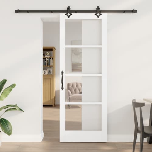 skjutdörr med hårdvaruset 'ORKDAL'Vit massiv trä och glas