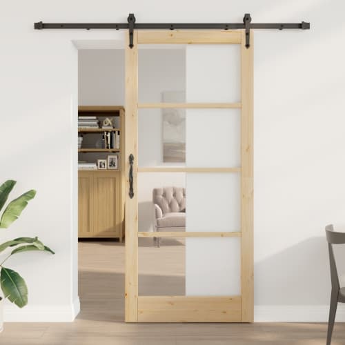 Skjutdörr med hårdvaruset 93x211 cm Massivt tallträ, vidaXL Inredningsdörr med glas 'ORKDAL'93x211x4 cm Massivt tallträ