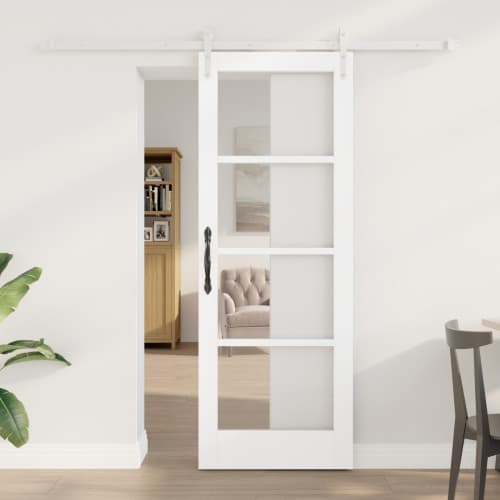 Skjutdörr med Hårdvarusats Vit 73.5x198.5 cm Massiv Furu