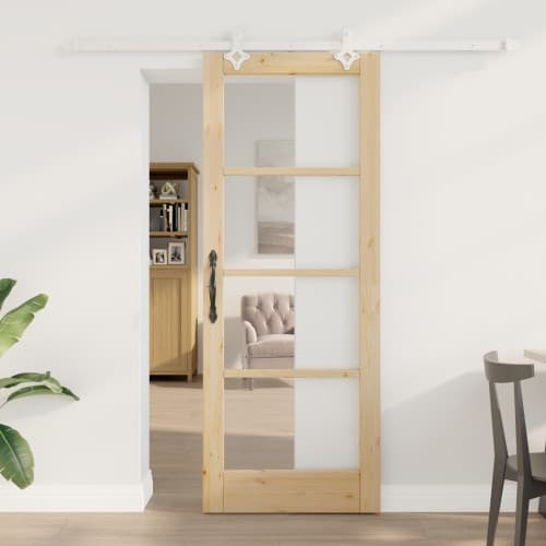 Skjutdörr med Utrustningsset 78x202 cm Massivt Trä Furu, vidaXL Inredningsdörr med Glas 'ORKDAL'78x202x4 cm Massivt Trä Furu