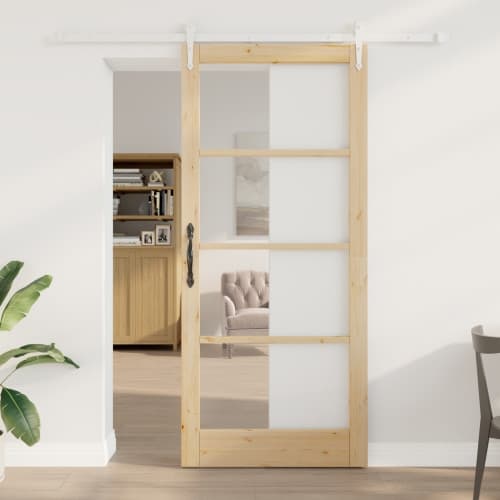 Skjutdörr med beslag Set 93x211 cm Massiv trädfur