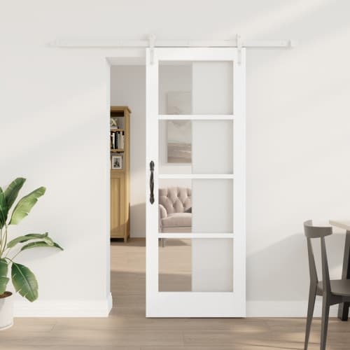 Skjutdörr med Beslag Set Vit 73,5x198,5 cm Massivt Furu