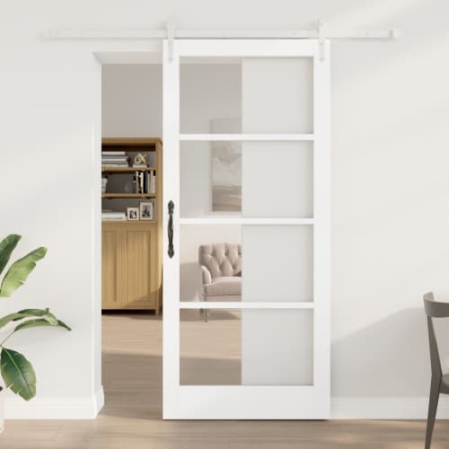 Skjutdörr med Tillbehör Set Vit 93x211 cm Massivt Trä Furu
