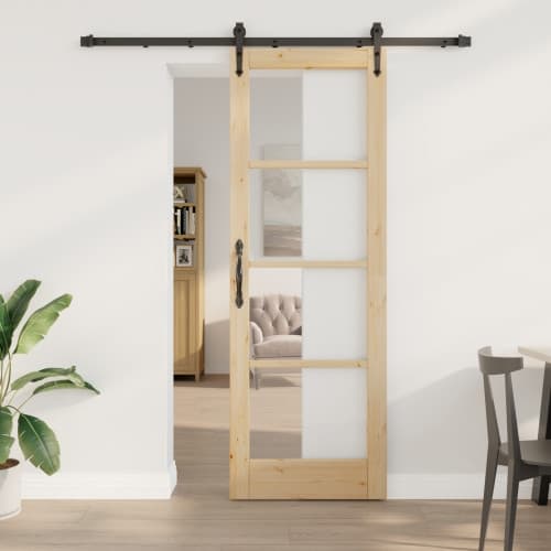 Skjutdörr med Uppsättningsset 73.5x211 cm Massiv Trä Furu