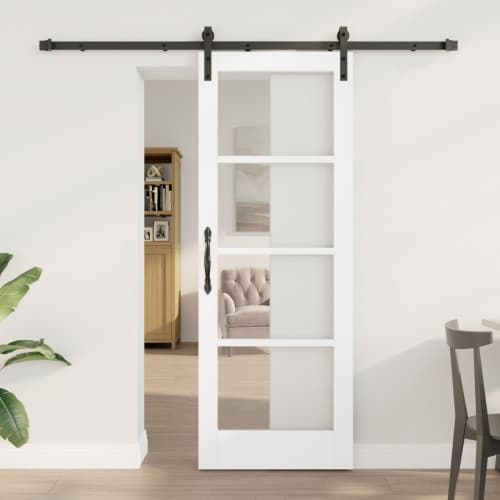 Skjutdörr med Tillbehörsset "ORKDAL" Vit Massivt Trä & Glas