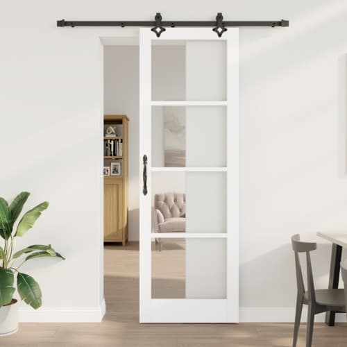 Skjutdörr med Tillbehör Set 'ORKDAL'Vit Massivt Trä & Glas, vidaXL Inre Dörr med Glas 'ORKDAL'Vit 78x232x4 cm