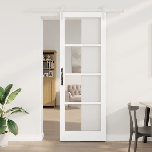 Skjutdörr med Tillbehör Set 'ORKDAL'Vit Massivt Trä & Glas, vidaXL Inredningsdörr med Glas 'ORKDAL'Vit 83x232x4 cm