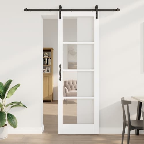 Skjutdörr med Hårdvaruset 'ORKDAL'Vit Massivträ & Glas