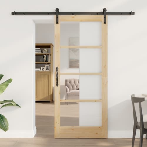 Skjutdörr med Utrustningsset "ORKDAL" Massivt trä & Glas, vidaXL Inredningsdörr med Glas "ORKDAL" 86x198.5x4 cm Massivt Furuträ
