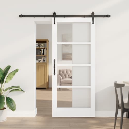 Skjutdörr med Tillbehör Set Vit 78x202 cm Solid Trä Gran