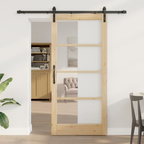 Skjutdörr med tillbehörsset 'ORKDAL'Massivt trä och glas
