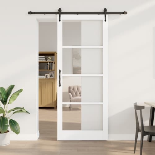Skjutdörr med hårdvaruset Vit 93x232 cm Massivt trä Furu