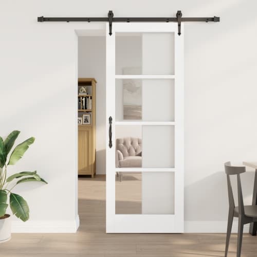 Skjutdörr med Hårdvarusett Vit 78x211 cm Massivt Trä Furu, vidaXL Inredningsdörr med Glas 'ORKDAL'Vit 78x211x4 cm