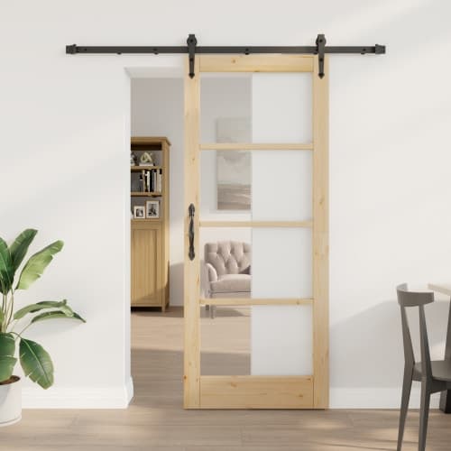 Skjutdörr med Hängselsset 83x202 cm Solid Furu