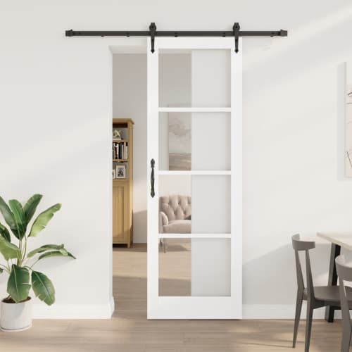 Skjutdörr med Hårdvarusats Vit 78x232 cm Solid Trä Furu, vidaXL Inredningsdörr med Glas 'ORKDAL'Vit 78x232x4 cm