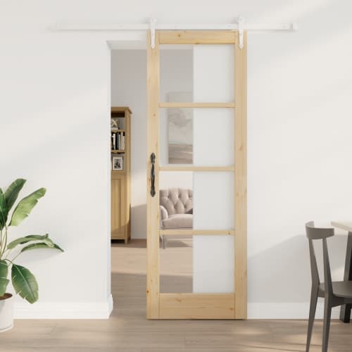 Skjutdörr med Hårdvaruset 73.5x211 cm Massivt Tall, vidaXL Inredningsdörr med Glas 'ORKDAL'73.5x211x4 cm Massivt Tall