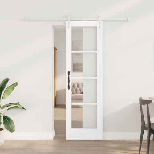 Skjutdörr med Beslagssats Vit 61x198.5 cm Massiv Furu, vidaXL Innerdörr med Glas 'ORKDAL'Vit 61x198.5x4 cm