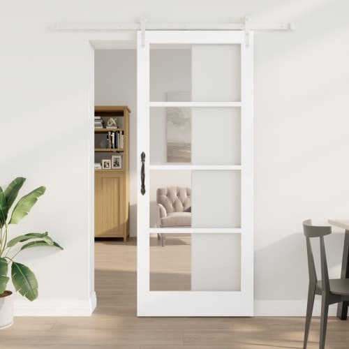 Skjutdörr med hårdvaruset Vit 86x211 cm Massivt trä Furu