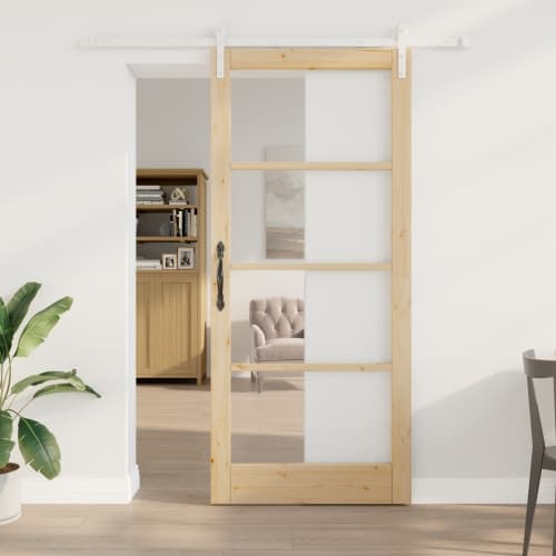 Skjutdörr med Hårdvarusats 'ORKDAL'Massivt Trä & Glas, vidaXL Inredningsdörr med Glas 'ORKDAL'93x211x4 cm Massivt Trä Tall