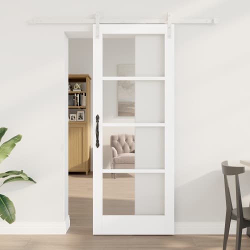 Skjutdörr med Hårdvaruset 'ORKDAL'Vit Massivt Trä & Glas, vidaXL Inredningsdörr med Glas 'ORKDAL'Vit 78x202x4 cm