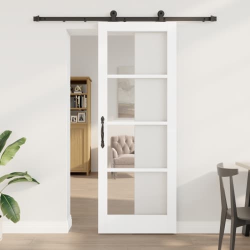 Skjutdörr med Monteringsset 'ORKDAL'Vit Massivt Trä & Glas