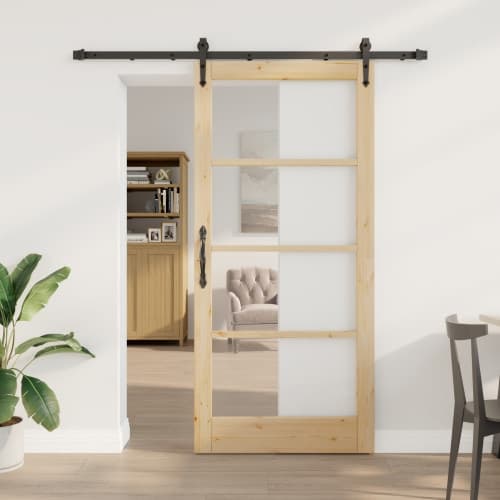 Skjutdörr med tillbehör 93x202 cm Massivt tall, vidaXL Inredningsdörr med glas 'ORKDAL'93x202x4 cm Massivt tall
