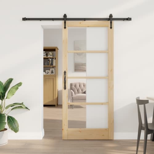 Skjutdörr med Tillbehör Set 86x198.5 cm Solitt Trä Furu