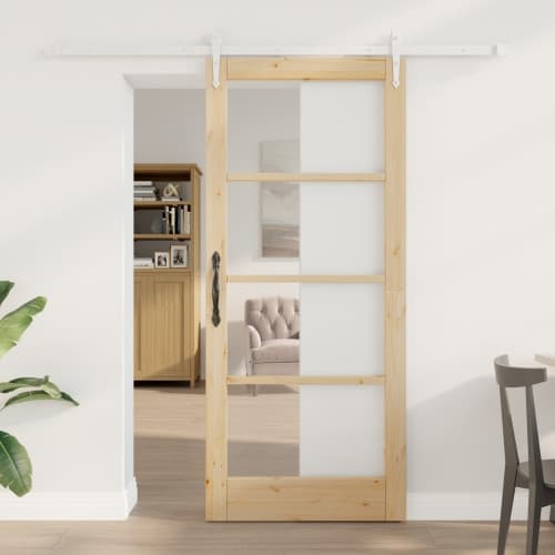 Skjutdörr med hårdvaruset 86x198.5 cm Solid Trä Furu