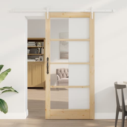 Gliddörr med Rälsset 93x202 cm Massivt Tallträ, vidaXL Inredningsdörr med Glas 'ORKDAL'93x202x4 cm Massivt Tallträ