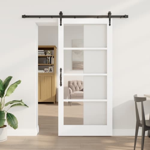 Skjutdörr med hårdvara Vit 93x202 cm Massivt trä Furu, vidaXL Inredningsdörr med glas 'ORKDAL'Vit 93x202x4 cm