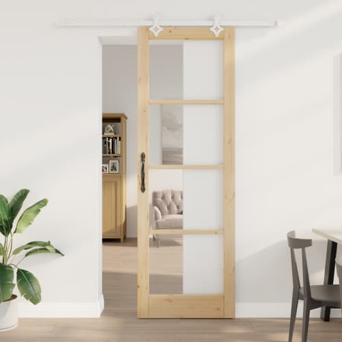 skjutdörr med hardware set 78x232 cm massiv trä tall, vidaXL inredningsdörr med glas 'ORKDAL'78x232x4 cm massiv trä tall