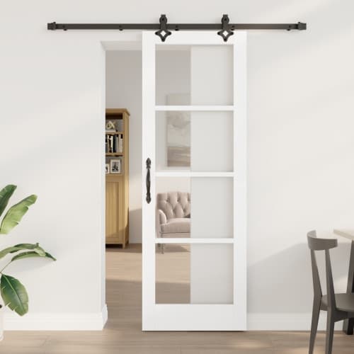 Skjutdörr med Utrustningsset 'ORKDAL'Vit Massivt Trä & Glas, vidaXL Inredningsdörr med Glas 'ORKDAL'Vit 73,5x211x4 cm