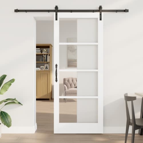 Skjutdörr med beslagsset 'ORKDAL'Vit Massivt Trä & Glas, vidaXL Inredningsdörr med Glas 'ORKDAL'Vit 86x211x4 cm