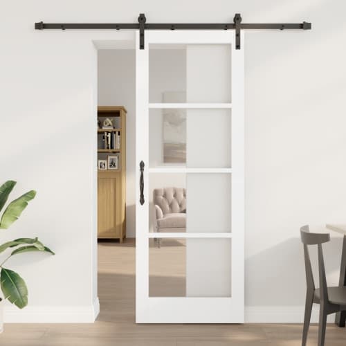 Skjutdörr med Hårdvarusett 'ORKDAL'Vit Massivt trä & Glas