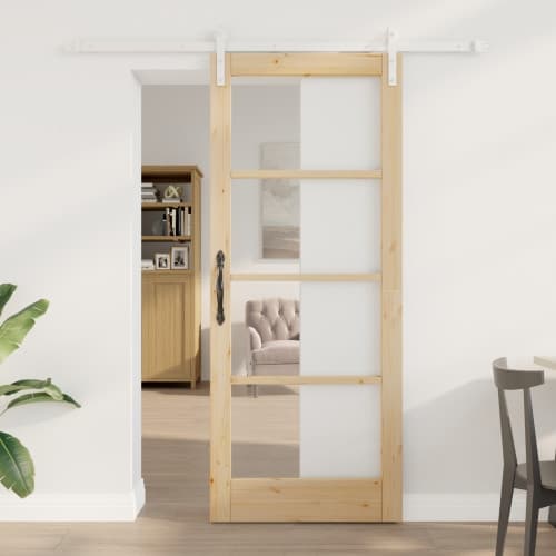 Skjutdörr med beslagssats "ORKDAL" Massivt trä & glas, vidaXL Innerdörr med glas "ORKDAL" 83x202x4 cm Massivt trä