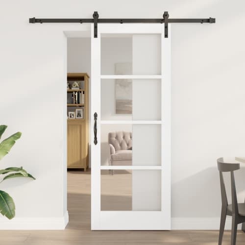 Skjutdörr med Monteringsset "ORKDAL" Vit Massiv Trä&Glas, vidaXL Inredningsdörr med Glas "ORKDAL" Vit 78x202x4 cm